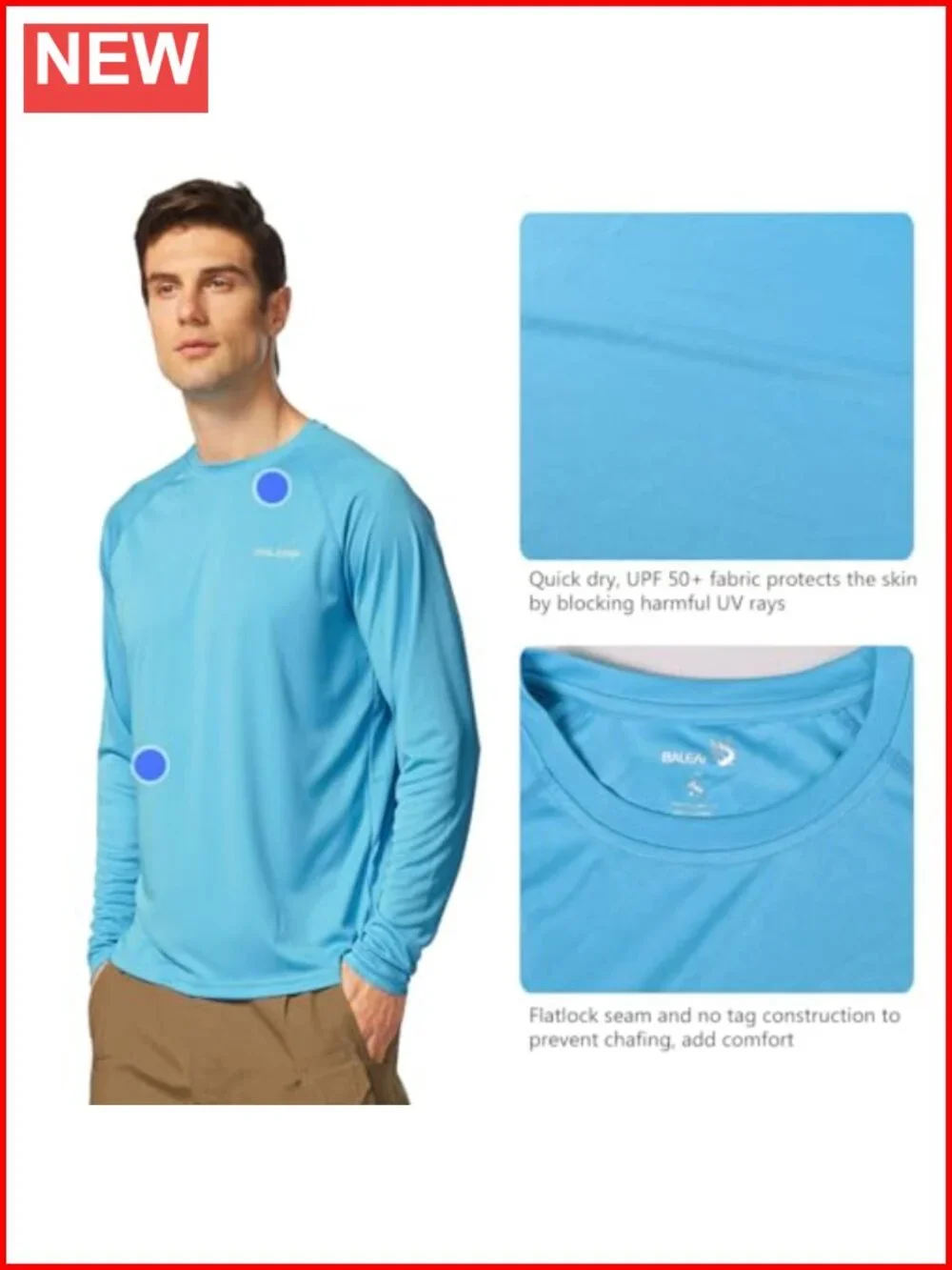 Men's UPF 50+ Long Sleeve Rash Guard Quick Dry 4-Way Stretch UV Protection
